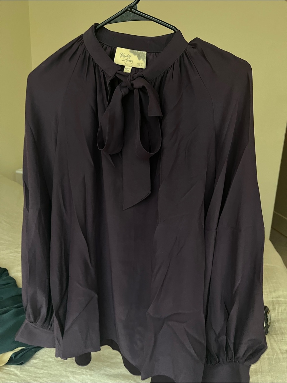 Women's Long-Sleeve Bow Tie Neck Blouse - Deep Plum Purple.